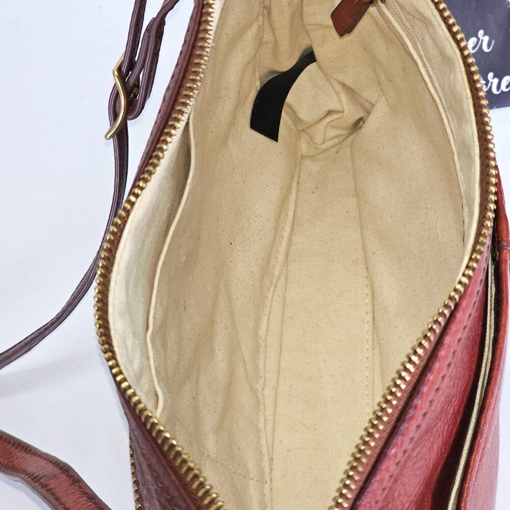 Margot Women's Cognac Leather Mary Scoop Double Zip Crossbody Bag Sz M 253 - Picture 10 of 13
